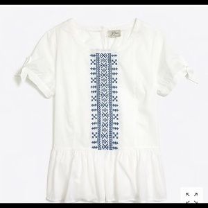 NWOT J. Crew white and blue embroidered peplum top